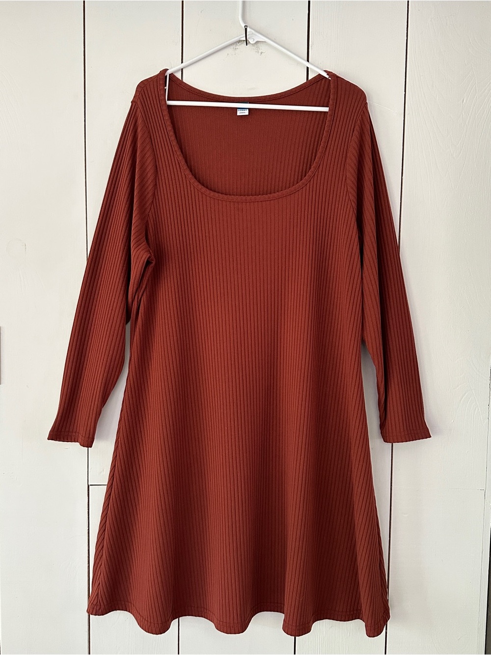 Old Navy Ribbed Knit Swing Dress Sz XXL Rust Long Sleeve